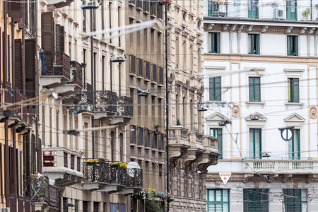 Classic urban buildings facades, photo taken in Italyの写真素材
