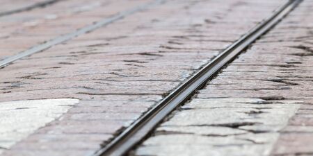 Original tram rails in Milan, Italyの写真素材