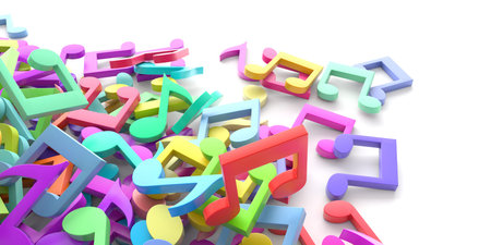 Musical notes on a plane, original illustration backgroundの写真素材