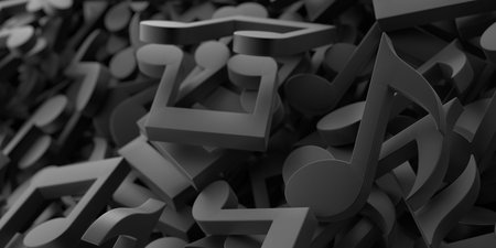 Musical notes on a plane, original illustration backgroundの写真素材