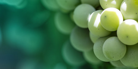 Green grapes in a vineyard during a sunny day