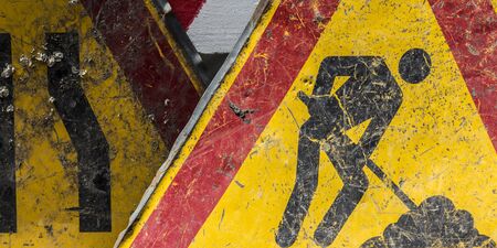 Construction site road signs, work in progressの写真素材