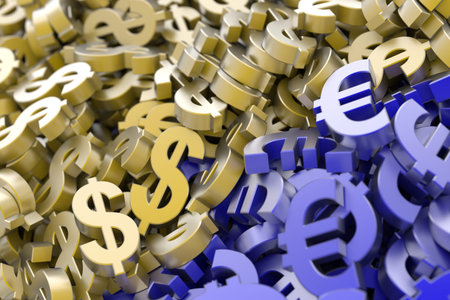Euro and Dollar symbols background, currency war conceptsの写真素材