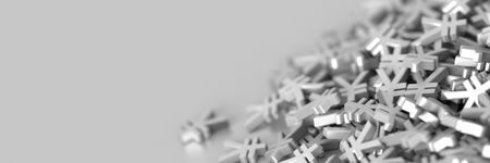 Infinite yen symbols on a plane, 3d illustration with horizontal banner formatの写真素材