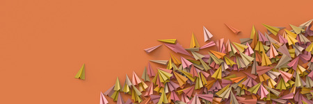 Infinite paper planes on a plane, original 3d rendering illustration, horizontal banner sizeの写真素材