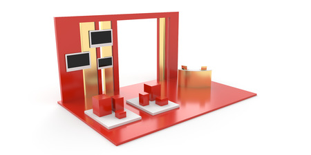 Exhibition stand on white, original 3d rendering and modelsの写真素材