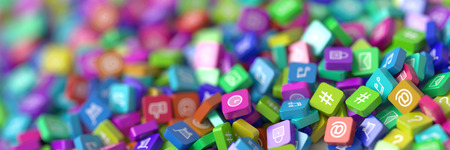 Social media icons 3d rendering, horizontal banner sizeの写真素材