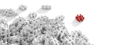 Infinite hashtags on a plane, original 3d rendering illustration. With one icon distinct and out from the crowd.の写真素材