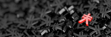 Infinite yen symbols on a plane, 3d illustration with horizontal banner formatの写真素材