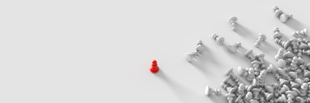 Chess game leadership and competition, 3d rendering with horizontal banner sizeの写真素材