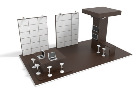 Exhibition stand on white, original 3d rendering and models