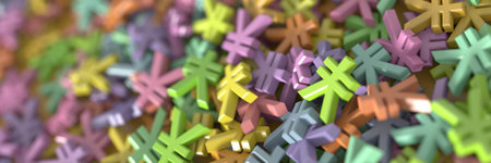 Infinite yen symbols on a plane, 3d illustration with horizontal banner format