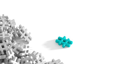 Infinite hashtags on a plane, original 3d rendering illustration. With one icon distinct and out...
