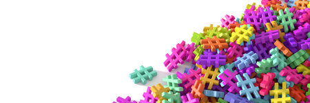 Infinite hashtags on a plane, original 3d rendering illustration