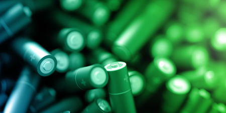 Infinite alkaline batteries on a plane, original 3d renderingの写真素材