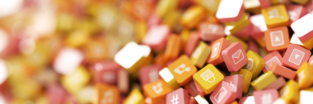 Social media icons 3d rendering, horizontal banner sizeの写真素材