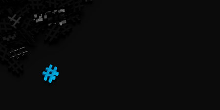 Infinite hashtags on a plane, original 3d rendering illustration. With one icon distinct and out...