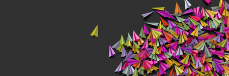 Infinite paper planes three dimensional rendering, original illustration