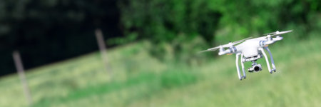 Quadcopter drone flying, technology and surveillance concepts