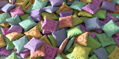 Infinite pillows on a plane, night and sleep conceptual background. 3d renderingの写真素材