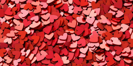 Infinite hearts background: love, passion and Valentine Day theme. 3d rendering, horizontal banner sizeの写真素材