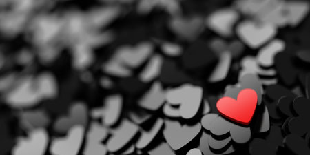 Infinite hearts background: love, passion and Valentine Day theme. 3d rendering, horizontal banner...