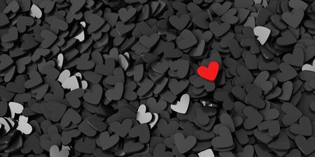 Infinite hearts background: love, passion and Valentine Day theme. 3d rendering, horizontal banner sizeの写真素材