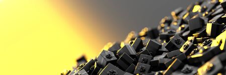 Gift boxes horizontal 3d rendering background, Christmas and celebration themeの写真素材