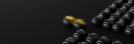 The fastest race car, business and leadership concepts, 3d rendering horizontal backgroundの写真素材