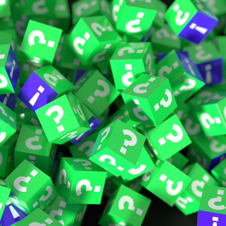 Infinite cubes with question and exclamation marks, 3d renderingの写真素材