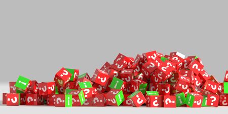 Infinite cubes with question and exclamation marks, 3d renderingの写真素材