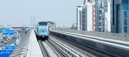 DUBAI - CIRCA MARCH 2017: Dubai metro train arriving at the stationのeditorial素材