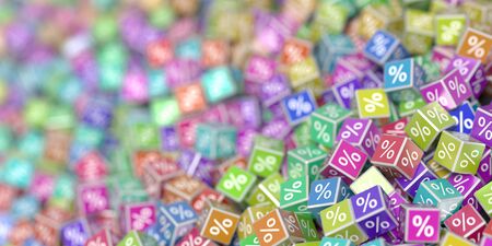Infinite discount symbols on blocks, 3d rendering backgroundの写真素材