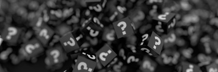 Infinite cubes with question and exclamation marks, 3d rendering