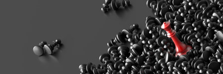 Chess game leadership and competition, 3d rendering with horizontal banner size