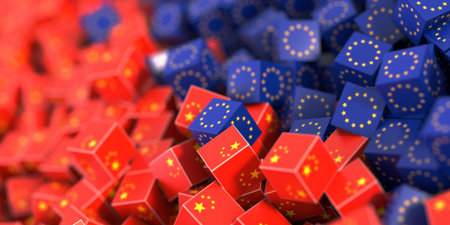 Europe and China relationship, 3d rendering background
