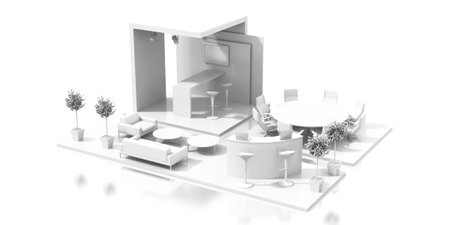 Empty exhibition kiosk, with copy space. Original 3d rendering projectの写真素材