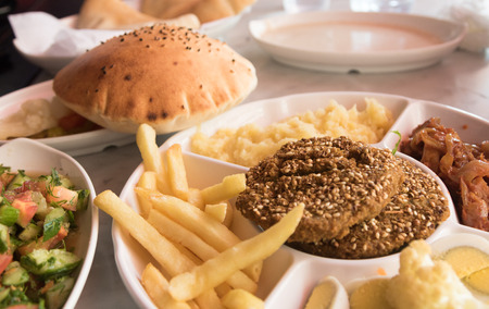 Selection of Middle East food: vegetables, falafel and saladsの写真素材