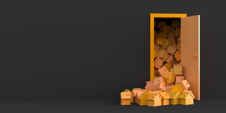 Infinite houses getting out of a door, original 3d rendering.の写真素材