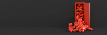 Infinite hearts getting out of a door, original 3d rendering. Love, passion and hope concepts.の写真素材