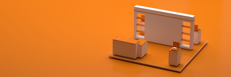 Empty exhibition kiosk, with copy space. Original 3d rendering projectの写真素材