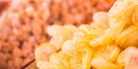 Vibrant and multi colored mixed sweets in a street marketの写真素材