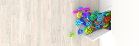 Infinite email signs getting out of a door, original 3d rendering