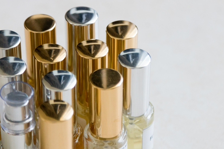 Fragrance testers with gold plated capsの写真素材