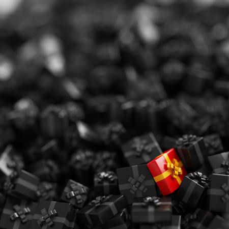 One red Christmas box isolated, original 3d renderingの写真素材