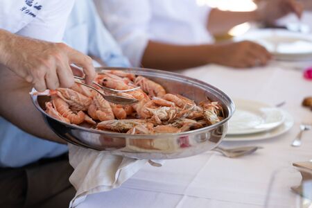 Elegant restaurant serving fresh shrimp specialtyの写真素材