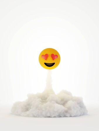 Happy smile rocket launched, social media concepts, original 3d rendering and modelの写真素材