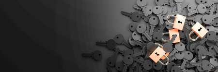 Padlock with infinite keys, metaphor of problems, solutions  and risk management; original 3d renderingの写真素材