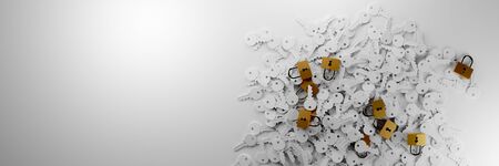 Padlock with infinite keys, metaphor of problems, solutions  and risk management; original 3d renderingの写真素材