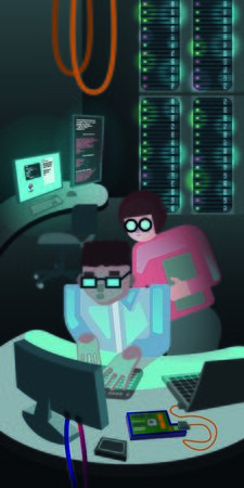 IT Specialists Illustration A woman and a man working on a computerのイラスト素材